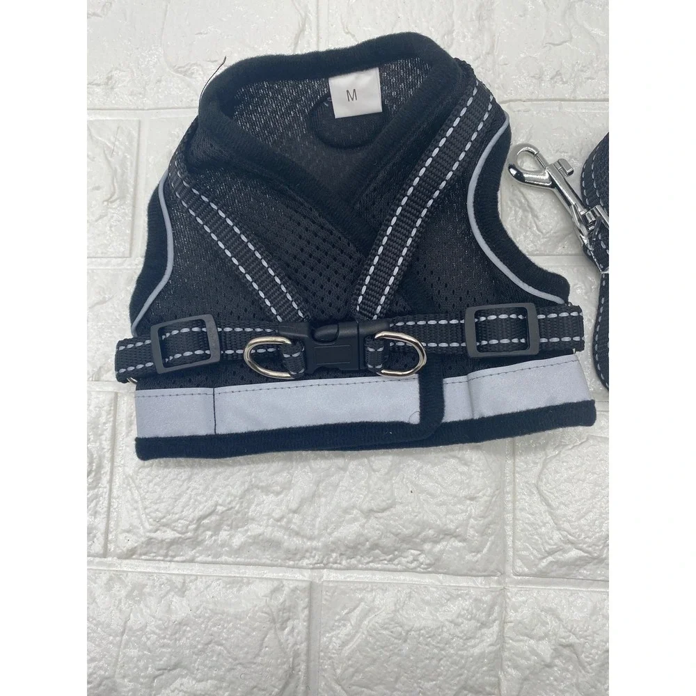 Pet Harness & Leash Set‎ Adjustable Reflective Black & Gray Safety Vest Size M
